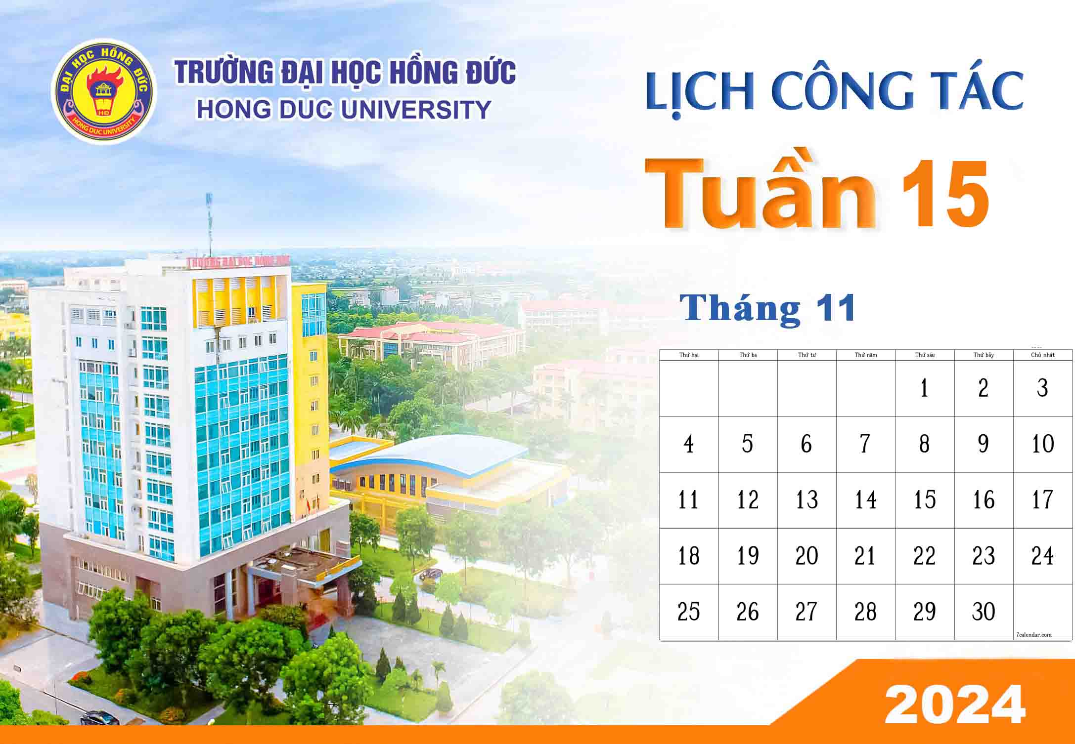 LỊCH CÔNG TÁC TUẦN 15 (Từ ngày 04/11/2024 đến ngày 10/11/2024)